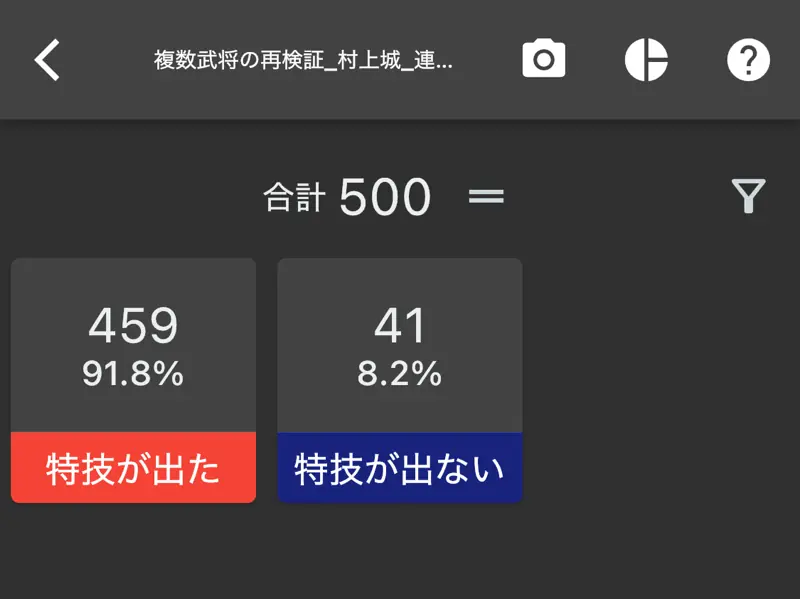 特技陣形・武将連携がひとつの場合 500回カウント
