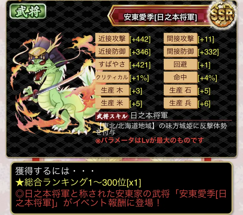 城姫クエスト極・イベント報酬 安東愛季[日之本将軍]