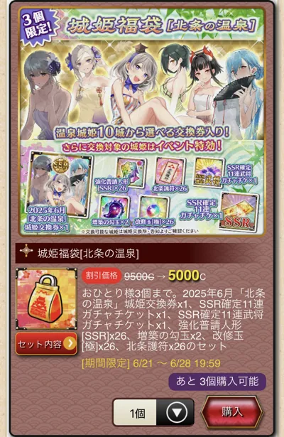 城姫クエスト極・蘆ノ湖龍哭秘伝　北条秘湯と箱の贄・福袋[北条の温泉]