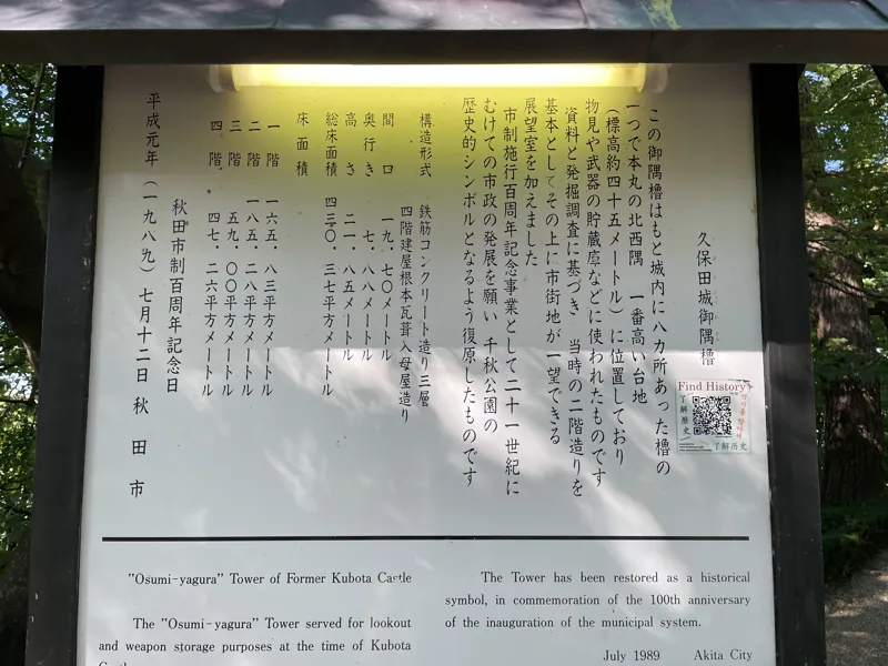 久保田城御隅櫓案内板