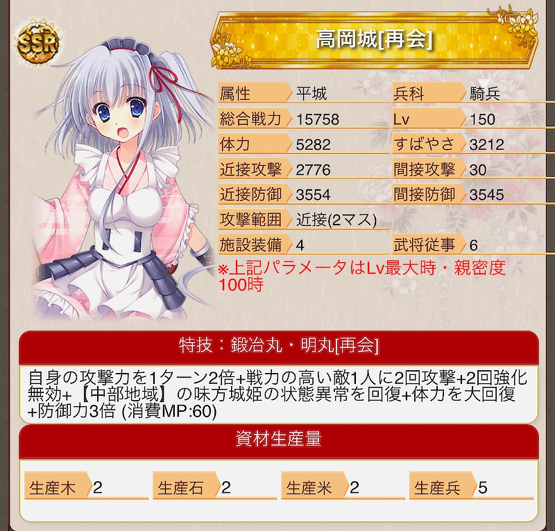 城姫クエスト極・高岡城[再会]のパラメータ
