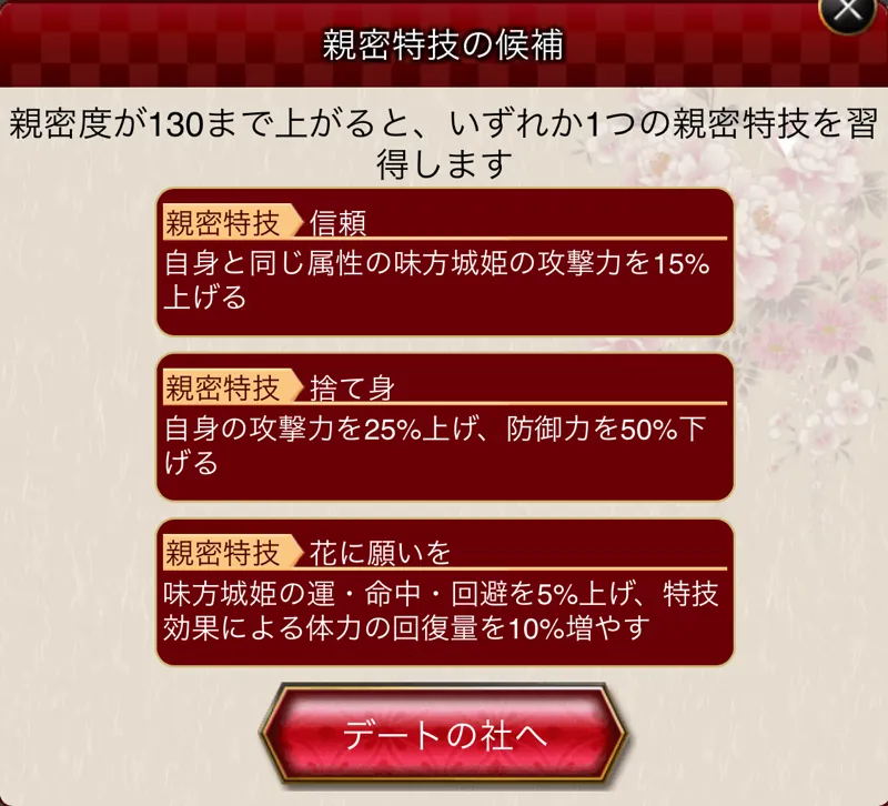 白河小峰城[再会]・親密特技